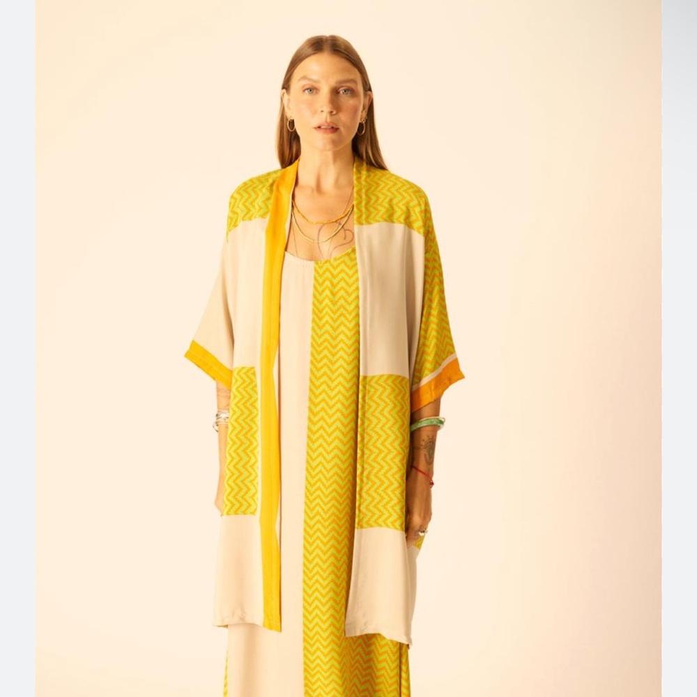 Natalie Martin Vibrant Yellow and Green Silk Kimono